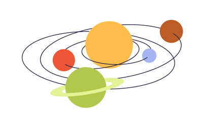 Wall Mural - solar system with sun and abstract planets on orbits. galaxy, space, universe with globes. cosmos, p