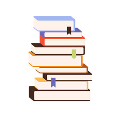 Poster - Books stack. Education, study, academic knowledge concept. Abstract textbooks, literature for learning and reading. Dictionaries, encyclopedias. Flat vector illustration isolated on white background