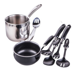  Kitchenware teflon cookware for cooking with isolated on tranperent background.
