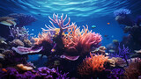 Fototapeta Do akwarium - Beautiful undersea tropical fluorescent sea anemone on deep sea coral reef