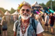 © Nerea - Portrait of an old hippie man on the background of a music festival