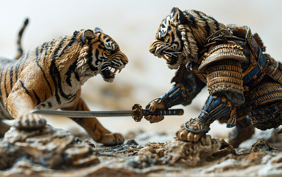 Two warrior tigers face each other