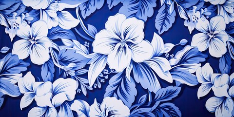 AI Generated. AI Generative. Drawing painting ink blue watercolor hawaiian plant flower patter texture decoration. Graphic Art Illustration
