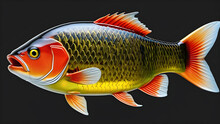 3d Glassy A Cartoon Carp Cyprinus Carpio Fish On Black Background