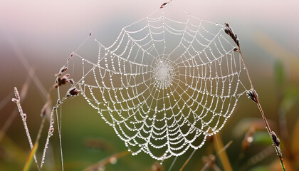 Wall Mural - spider web with dew drops