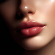 Young woman's close-up emphasizing natural beauty. Unadorned, Pink lips radiate simplicity and authenticity