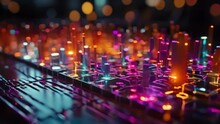 Close Up Of Circuit Board With Colorful Lights