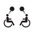Icono de dos personas sentadas en sillas de ruedas con burbuja de chat. Vector