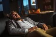 Fatigued. Businessman in Suit Dozes Off on Couch