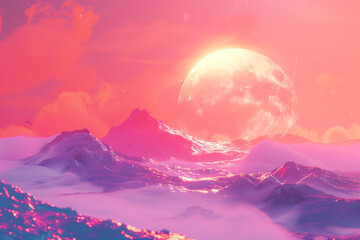 Poster - A fantasy landscape. A slide background for showcasing digital content. Background image. Created with Generative AI technology.