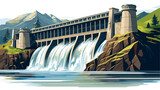 Fototapeta  - Abstract hydroelectric dam producing green energy. simple Vector art