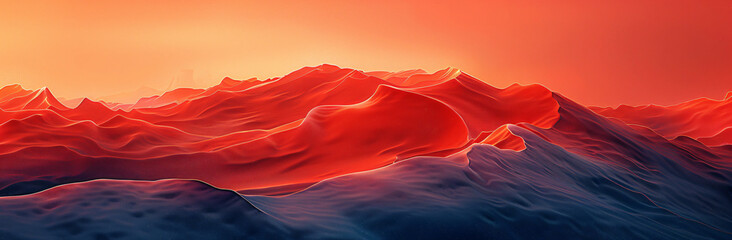 Poster - abstract landscape with waves on a red background