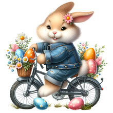 Easter Bunny Is Riding Cycle Easter Chick Flower And Egg PNG Clipart For Digital Download