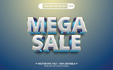 Poster - Mega sale shiny 3d editable vector text style effect on blue background