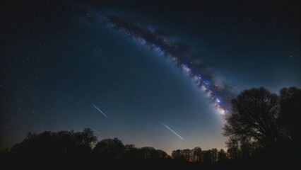 Wall Mural - _A  - shot of the night sky with the milky way galaxy and stars. The image captures the shooting stars 