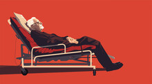 Old Man In Medical Bed Vector Flat Minimalistic I
