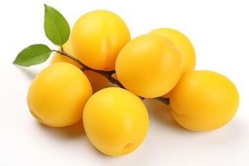 Wall Mural - yellow plum isolated on a white background. fruit, berry with shade.