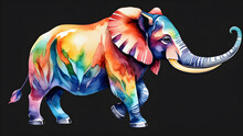 Watercolor Painted Animals Isolated Clipart Hand Drawn Design Elements Isolated On Black Background. Illustration Of An Elephant In Black
