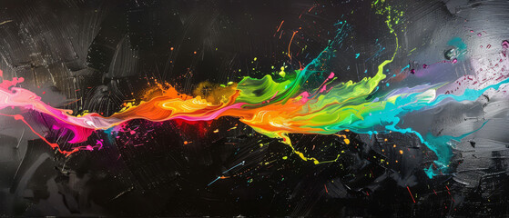 Sticker - Colourful neon light streaks in a flowing abstract pattern.