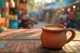 masala chai, tea with spices. Indian street food. Delhi market, Mumbai. Milk tea India
