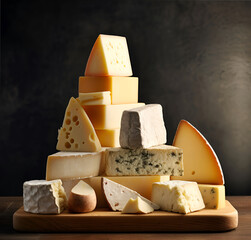 Traditional cheeses on the board. Healthy food