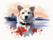 Autumn Portrait of a Happy Akita Dog