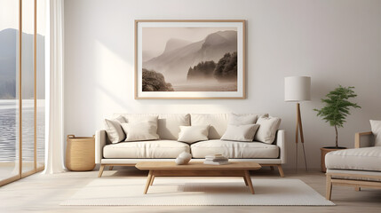 Sticker - modern living room with white sofa and frames 