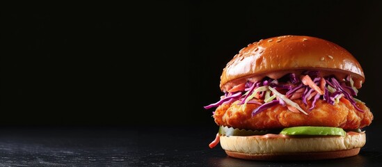 Leinwandbilder - Chicken tender sandwich with avocado soda and slaw. with copy space image. Place for adding text or design