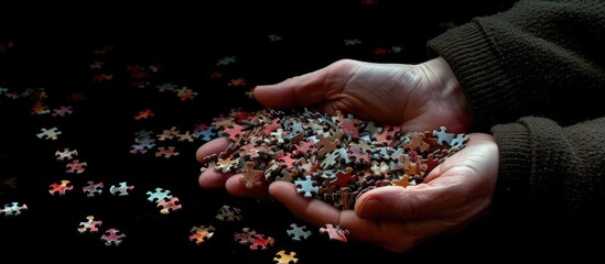 Fototapete - Hand holds Puzzle. with copy space image. Place for adding text or design