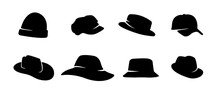 Set Of Silhouette Hats Vector, White Background Eps 10