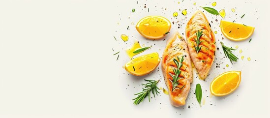 Aufkleber - Sliced lemon herb crusted chicken breast. with copy space image. Place for adding text or design