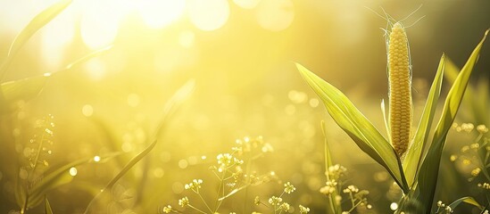Poster - Ear of bright yellow fresh corn. with copy space image. Place for adding text or design