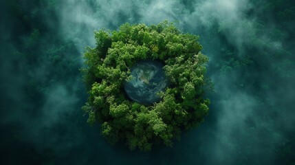 Aufkleber - Forest from above, green planet in your hands, Save Earth, landscape of forest ecosystem from above, healthy environment from above.