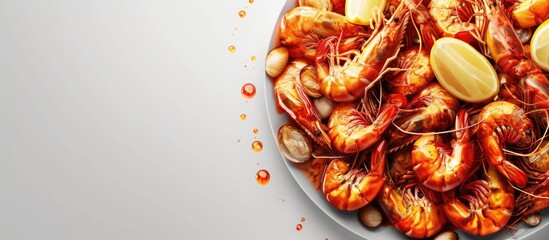 Aufkleber - Cajun style seafood boil on a serving dish. with copy space image. Place for adding text or design