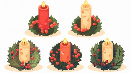 Wall Mural - illustration set of different advent wreath with burning candles