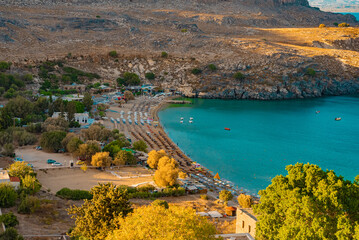 Wall Mural - Lindos beach on the island of Rhodes in Greece.