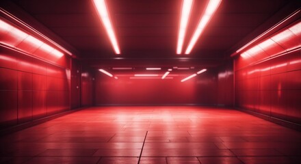 Wall Mural - Empty underground background with red lighting