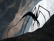 Giant Spider Lurking in Shadowy Cave: Detailed Scary Arachnid with Red Eyes in Moody Darkness - Concept of Fear, Danger, and Tension in Nature