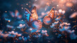 Gossamer wings of butterflies fluttering amidst a garden of sapphire blooms, ethereal delight. on transparent background.  
