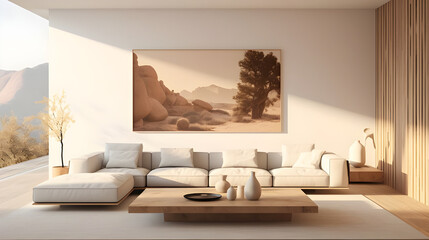 Poster - modern living room with sofa and frames