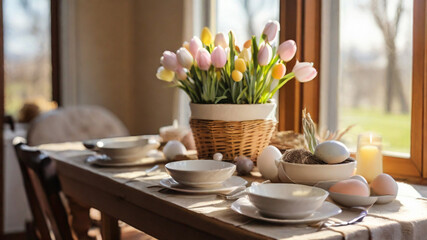 Wall Mural - Cute table setup for Easter breakfast