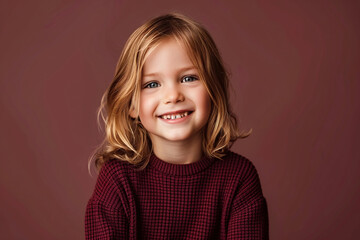 Wall Mural - portrait of a child smiling with maroon color sweater for advertisement