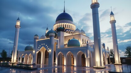 Wall Mural - Beautiful mosque at sunset, Kuala Lumpur, Malaysia. Beautiful mosque at sunset.