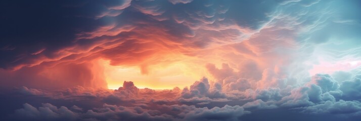 Wall Mural - dramatic huge clouds of thunderstorm on sky with sunset
