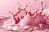 Fototapeta Zwierzęta - Strawberry Milk swirl splash on a pink background
