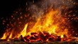 © adobedesigner - Fire embers particles over black background. Fire sparks background.