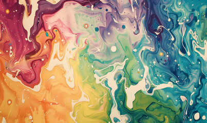 Wall Mural - Abstract fluid watercolor rainbow wallpaper painting organic backdrop horizontal banner	