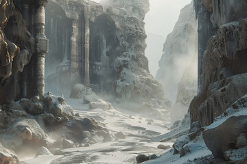 Poster - A scenery for an adventurous quest. Background image. Created with Generative AI technology.