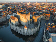 © AmazingAerialAgency - Aerial view of The Gravensteen, a medieval castle in Ghent, East Flanders, Belgium.