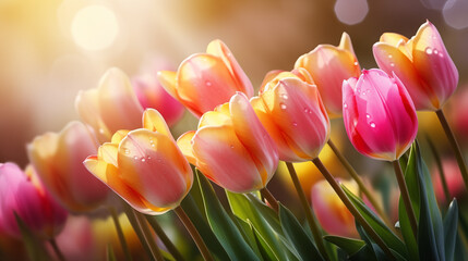 Wall Mural - Champ de tulipes de toutes les couleurs. Nature, fleur, printemps, été. Arrière-plan pour conception et création graphique.